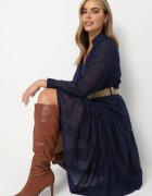 rosa Rochie Bleumarin cu Decolteu Plic și Curea Împletită Dirmi