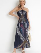 rosa Rochie Bleumarin Evazată Maxi Legată la Gât cu elastic Kytha