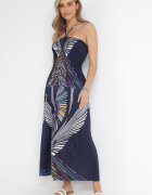 rosa Rochie Bleumarin Evazată Maxi Legată la Gât cu elastic Kytha