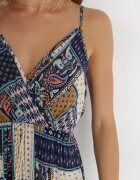 rosa Rochie Bleumarin Petrecută din Vâscoză cu Imprimeu Patchwork Hickey