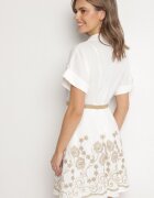 rosa Rochie Cămașă Albă din Bumbac cu Croială Cloș cu Cordon și Broderie Nalione