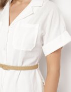 rosa Rochie Cămașă Albă din Bumbac cu Croială Cloș cu Cordon și Broderie Nalione