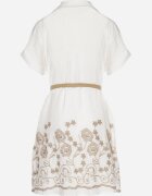 rosa Rochie Cămașă Albă din Bumbac cu Croială Cloș cu Cordon și Broderie Nalione