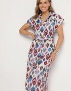 rosa Rochie Cămașă Albastră cu Viscoză cu Model Etnic cu Curea cu Cataramă Jenarovia
