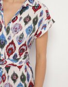 rosa Rochie Cămașă Albastră cu Viscoză cu Model Etnic cu Curea cu Cataramă Jenarovia