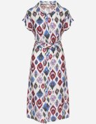 rosa Rochie Cămașă Albastră cu Viscoză cu Model Etnic cu Curea cu Cataramă Jenarovia