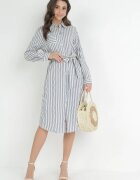 rosa Rochie Cămașă Albastră din Bumbac cu Dungi Ditya