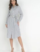 rosa Rochie Cămașă Albastră din Bumbac cu Dungi Ditya