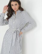 rosa Rochie Cămașă Albastră din Bumbac cu Dungi Ditya