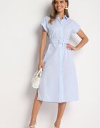 rosa Rochie cămașă albastră din bumbac cu o curea din material textil în talie Nelarinda