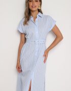 rosa Rochie cămașă albastră din bumbac cu o curea din material textil în talie Nelarinda