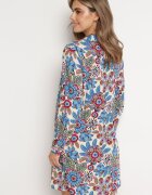 rosa Rochie Cămașă Albastră Florală cu Buzunare Eborene