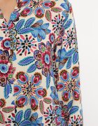 rosa Rochie Cămașă Albastră Florală cu Buzunare Eborene