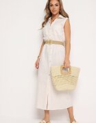 rosa Rochie Cămașă Bej din Bumbac cu elastic în talie și curea cu cataramă Xalorea