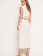 rosa Rochie Cămașă Bej din Bumbac cu elastic în talie și curea cu cataramă Xalorea