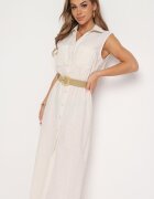 rosa Rochie Cămașă Bej din Bumbac cu elastic în talie și curea cu cataramă Xalorea