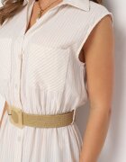rosa Rochie Cămașă Bej din Bumbac cu elastic în talie și curea cu cataramă Xalorea