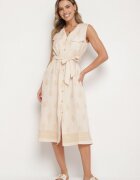 rosa Rochie cămașă Bej din viscoză cu broderie cu curea Araverra