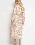 rosa Rochie Cămașă Bej din Viscoză cu Imprimeu Abstract cu Curea Koredis