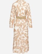 rosa Rochie Cămașă Bej din Viscoză cu Imprimeu Abstract cu Curea Koredis