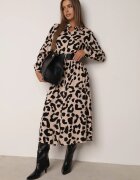 rosa Rochie-Cămașă Bej-Negru cu imprimeu leopard cu cordon Kalandra