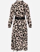 rosa Rochie-Cămașă Bej-Negru cu imprimeu leopard cu cordon Kalandra