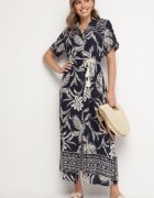 rosa Rochie cămașă bleumarin din viscoză cu imprimeu floral cu buzunare Eramira