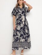 rosa Rochie cămașă bleumarin din viscoză cu imprimeu floral cu buzunare Eramira