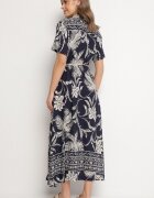 rosa Rochie cămașă bleumarin din viscoză cu imprimeu floral cu buzunare Eramira