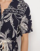 rosa Rochie cămașă bleumarin din viscoză cu imprimeu floral cu buzunare Eramira