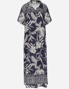 rosa Rochie cămașă bleumarin din viscoză cu imprimeu floral cu buzunare Eramira