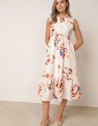rosa Rochie-cămașă din bumbac fără mâneci cu broderie și tip cravată Mesoya Portocalie
