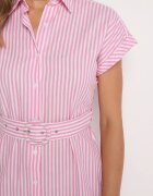 rosa Rochie cămașă din bumbac roz cu curea textilă în talie Nelarinda
