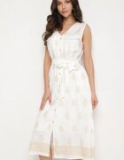 rosa Rochie Cămașă din Viscoză Albă cu broderii cu curea Araverra