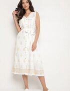 rosa Rochie Cămașă din Viscoză Albă cu broderii cu curea Araverra