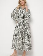 rosa Rochie Cămașă Evazată Neagră din Viscoză cu Imprimeu Geometric Alineria