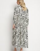 rosa Rochie Cămașă Evazată Neagră din Viscoză cu Imprimeu Geometric Alineria