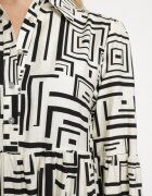 rosa Rochie Cămașă Evazată Neagră din Viscoză cu Imprimeu Geometric Alineria