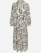 rosa Rochie Cămașă Evazată Neagră din Viscoză cu Imprimeu Geometric Alineria