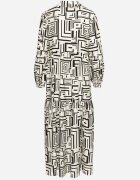 rosa Rochie Cămașă Evazată Neagră din Viscoză cu Imprimeu Geometric Alineria