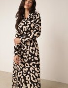 rosa Rochie-cămașă Neagră cu imprimeu leopard cu curea Kalandra