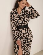 rosa Rochie-cămașă Neagră cu imprimeu leopard cu curea Kalandra