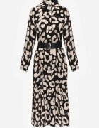 rosa Rochie-cămașă Neagră cu imprimeu leopard cu curea Kalandra