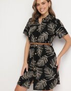 rosa Rochie cămașă Neagră din bumbac cu frunze cu curea Eveledia