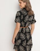 rosa Rochie cămașă Neagră din bumbac cu frunze cu curea Eveledia