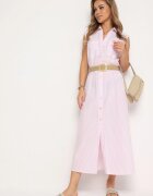 rosa Rochie Cămașă Roz deschis din bumbac cu elastic în talie și curea cu cataramă Xalorea