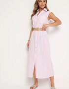 rosa Rochie Cămașă Roz deschis din bumbac cu elastic în talie și curea cu cataramă Xalorea