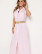 rosa Rochie Cămașă Roz deschis din bumbac cu elastic în talie și curea cu cataramă Xalorea