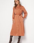 rosa Rochie cămașă Roz Maxi cu Curea Legată Isylie