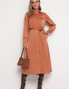 rosa Rochie cămașă Roz Maxi cu Curea Legată Isylie